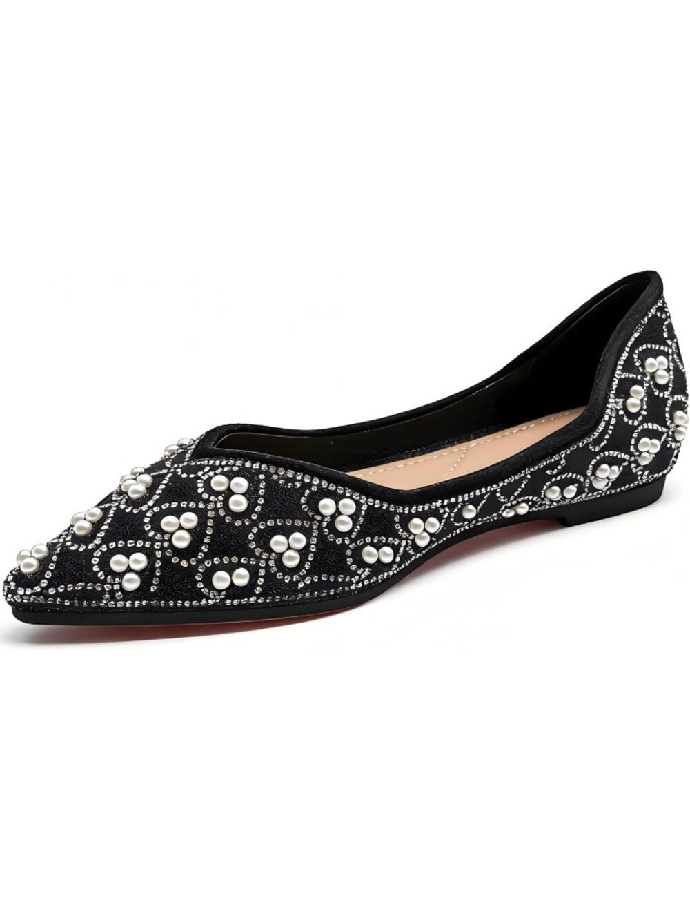 Women’s Black Rhinestone Flats with Memory Foam Sparkly Ballet Shoes Slip-on
